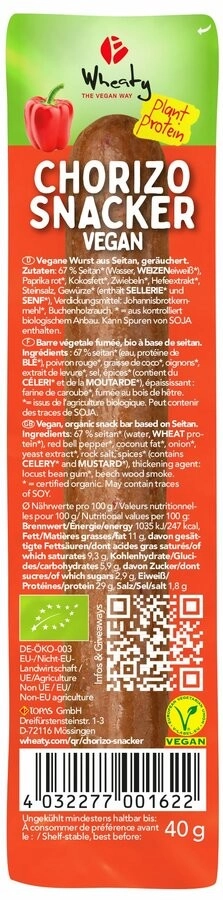 Wheaty Wheaty vegane Chorizo Snacker, 40 gr Stück