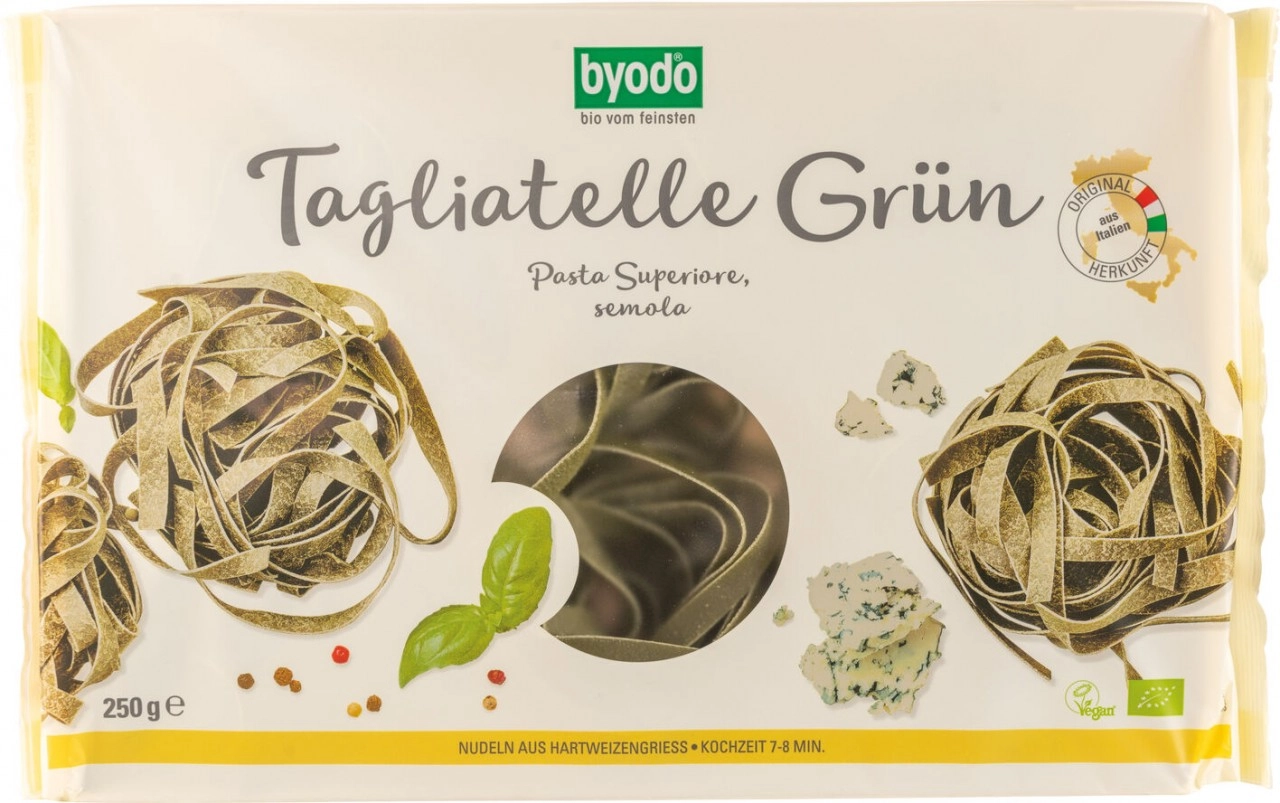 byodo Grüne Tagliatelle, 250 gr Packung -hell-