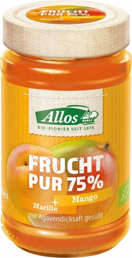 Allos Frucht Pur Aprikose-Mango, 250 gr Glas -75%
