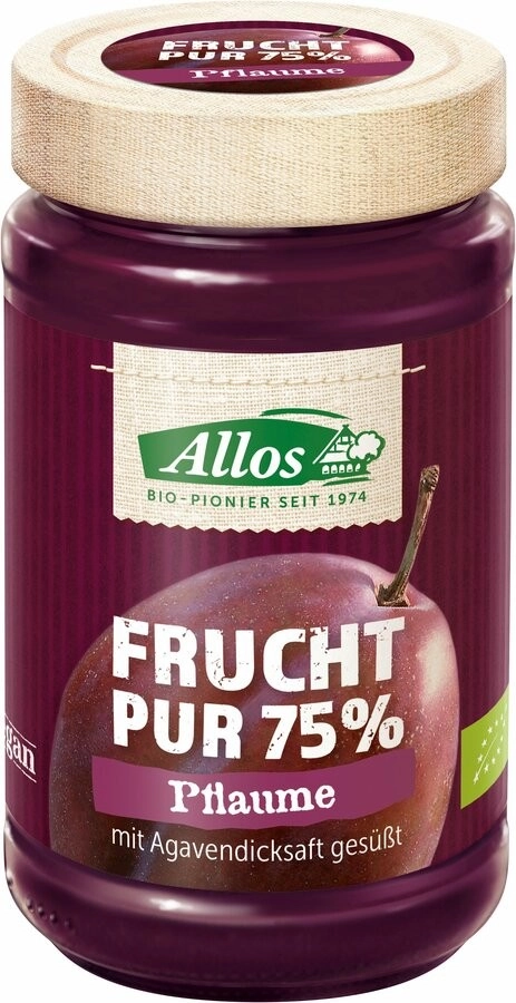 Allos Frucht Pur Pflaume, 250 gr Glas -75% Fruchta