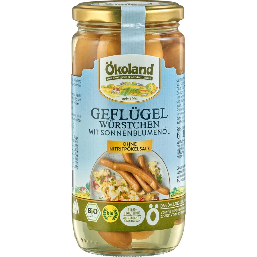 Ökoland Geflügelwürstchen mit, 380 g Glas