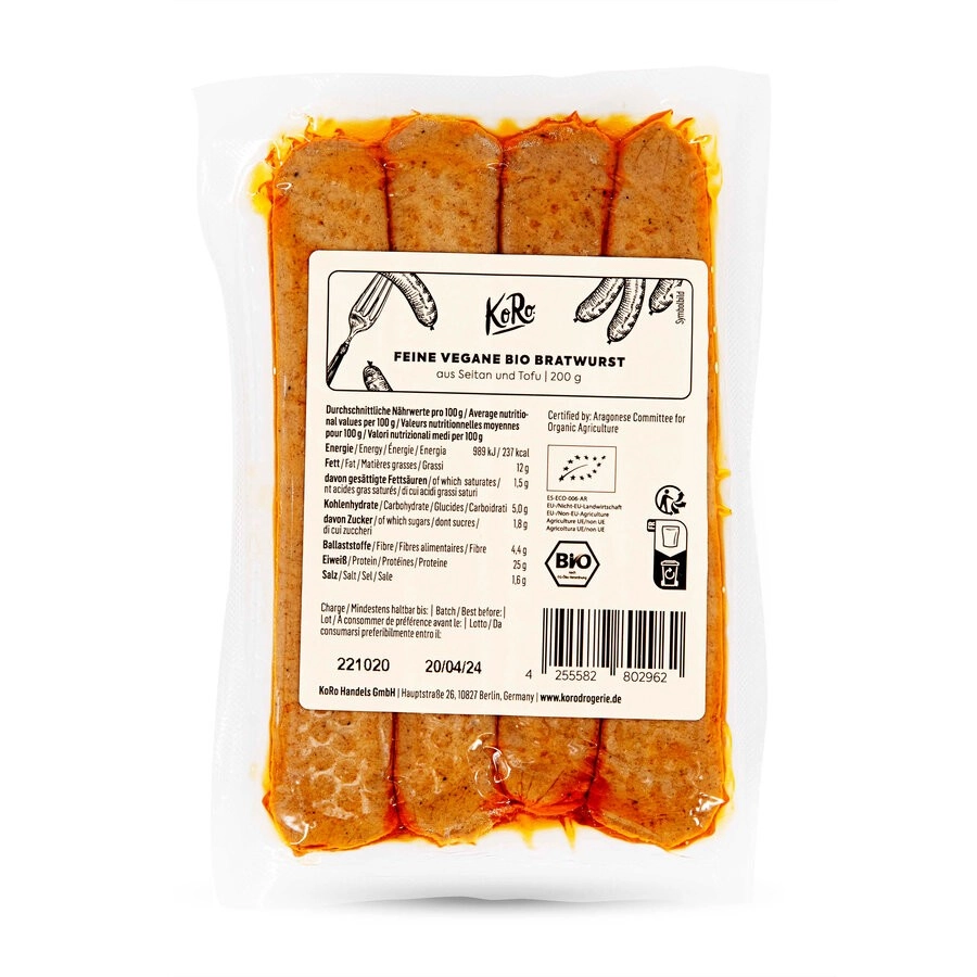 KoRo Handels GmbH Feine vegane Bratwurst, 200 g Pa