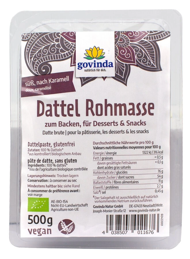 Govinda Dattel Rohmasse, 500 g Packung