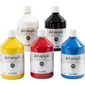 Acrylfarbe, Mattglänzend, Primärfarben, 5x500ml/ 1 Pck