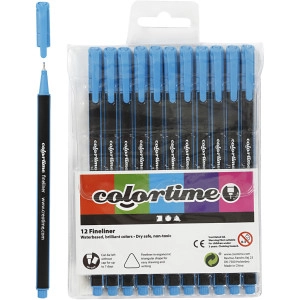 Colortime Fineliner Marker, Strichstärke 0,6-0,7 mm, Hellblau, 12Stk/