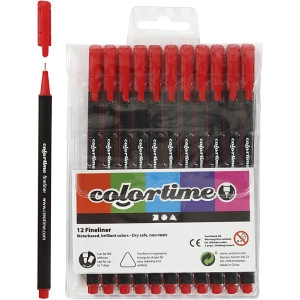 Colortime Fineliner Marker, Strichstärke 0,6-0,7 mm, Rot, 12Stk/ 1 Pck