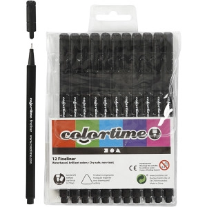 Colortime Fineliner Marker, Strichstärke 0,6-0,7 mm, Schwarz, 12Stk/ 1