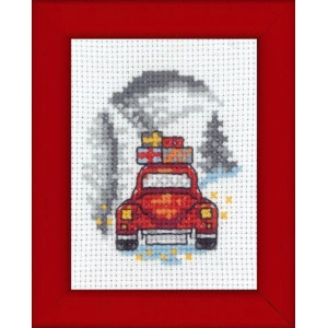 Permin Stickerei-Set Weihnachten Bild Rot Auto 6x8cm