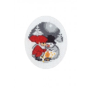 Permin Stickerei-Set Weihnachtskarten Schneemann und Elf 9x13cm
