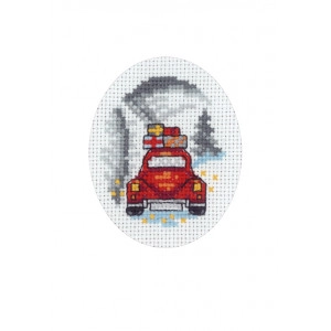 Permin Stickerei-Set Weihnachtskarte Rotes Auto 9x13cm