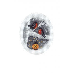 Permin Stickerei-Set Weihnachtskarte Holz Vögel 9x13cm