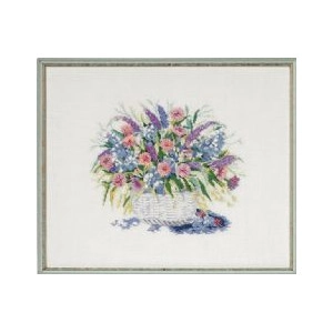Permin Stickereiset Korb mit Blumen II 48x40cm