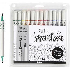 Sketch Marker, Strichstärke: 1+2-5 mm, Farbenmix, 12 Stk