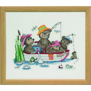 Permin Stickerei-Set Happy Friends Fischer 32x27cm