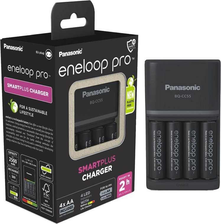 Panasonic BQ-CC55 Schnellladegerät + 4 Eneloop Pro AA Batterien