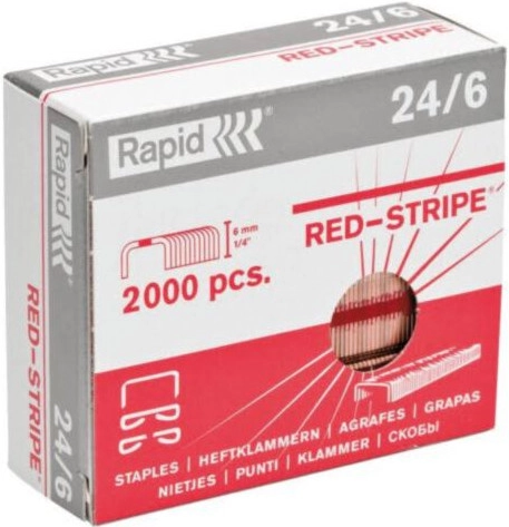 2000 Rapid 24/6 Red-Stripe Heftklammern verkupfert