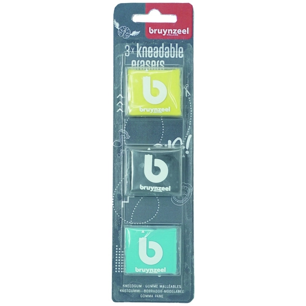 3 Bruynzeel farbige Knetradiergummis (zufällige Farben)