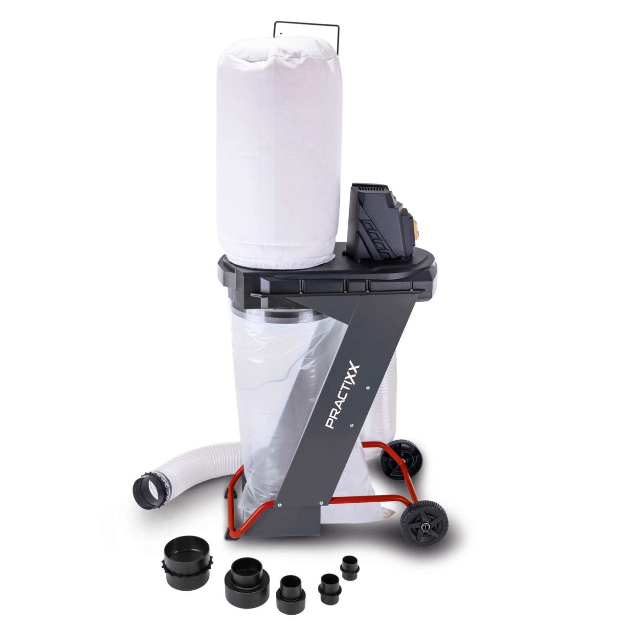 Absauganlage PX-AS-550 Practixx - 75L Volumen | 550W | Luftleistung 1150m3/h | 4-tlg Set + 5x Säcke