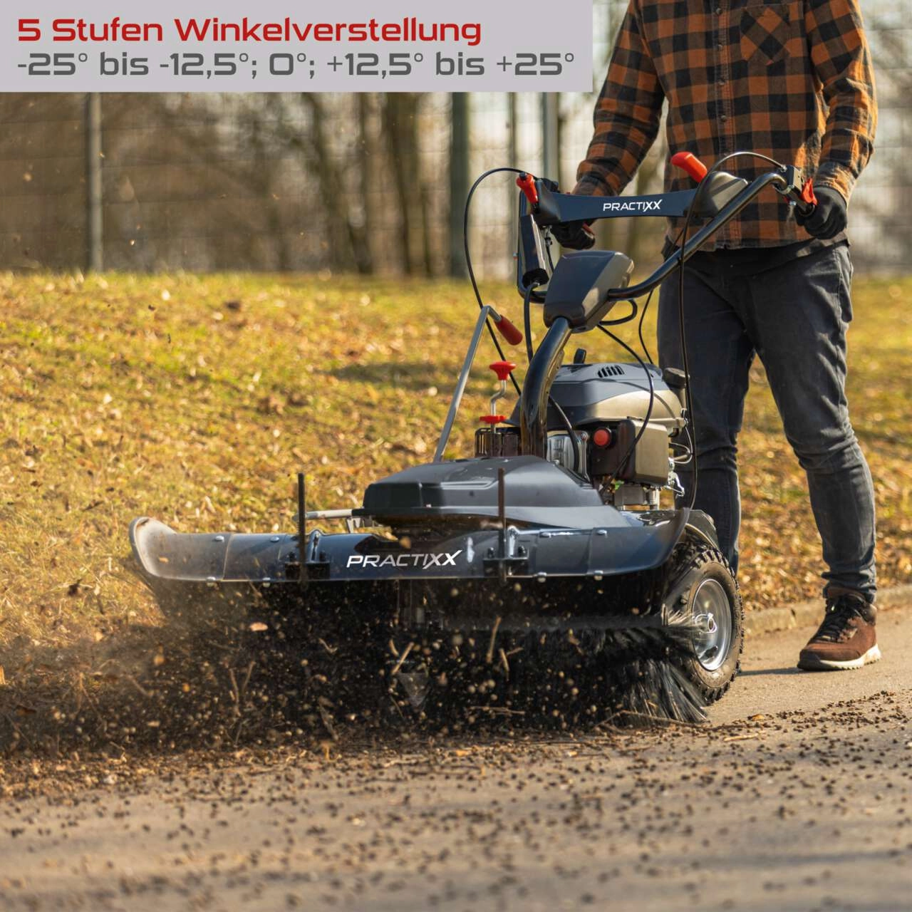 Kehrmaschine PX-KM-100 Practixx - 3in1 | inkl. Auffangbehälter & Schneeschild