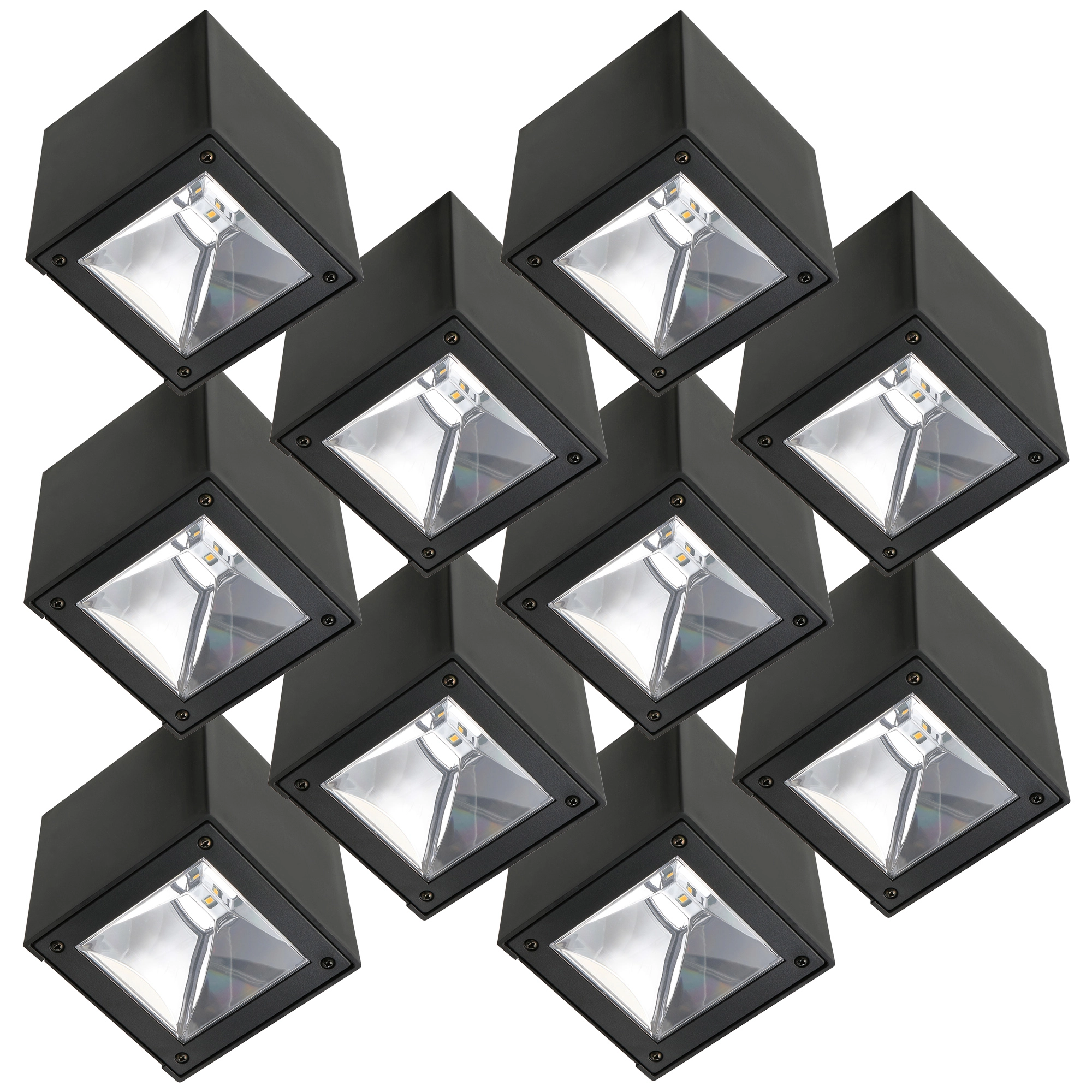 10er set LED Solar Cube Wandleuchte Schwarz