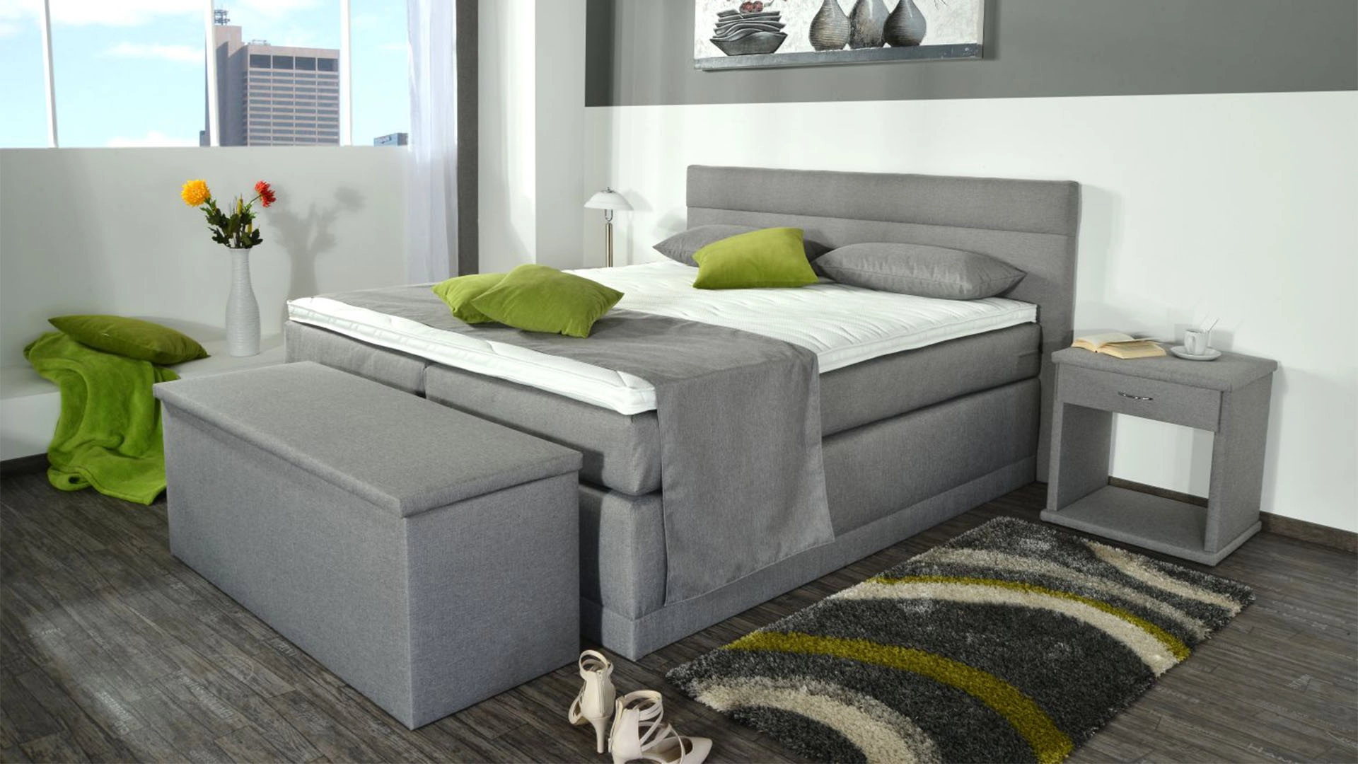 Boxspringbett Hanna, 120x200 cm, grau, Härtegrad H2, H3, H4 wählbar