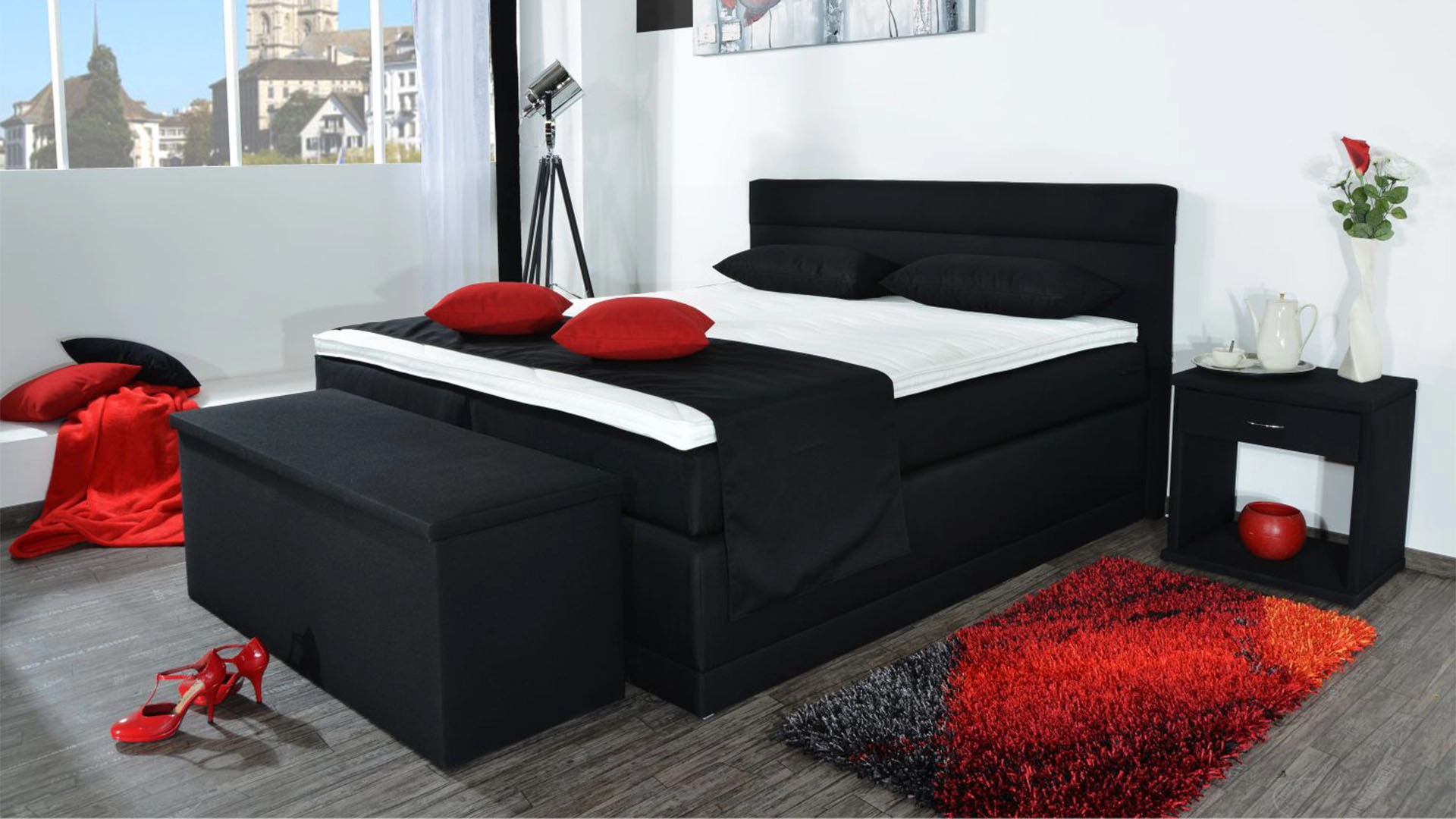 Boxspringbett Hanna, 180x200 cm, schwarz, Härtegrad H2, H3, H4 wählbar