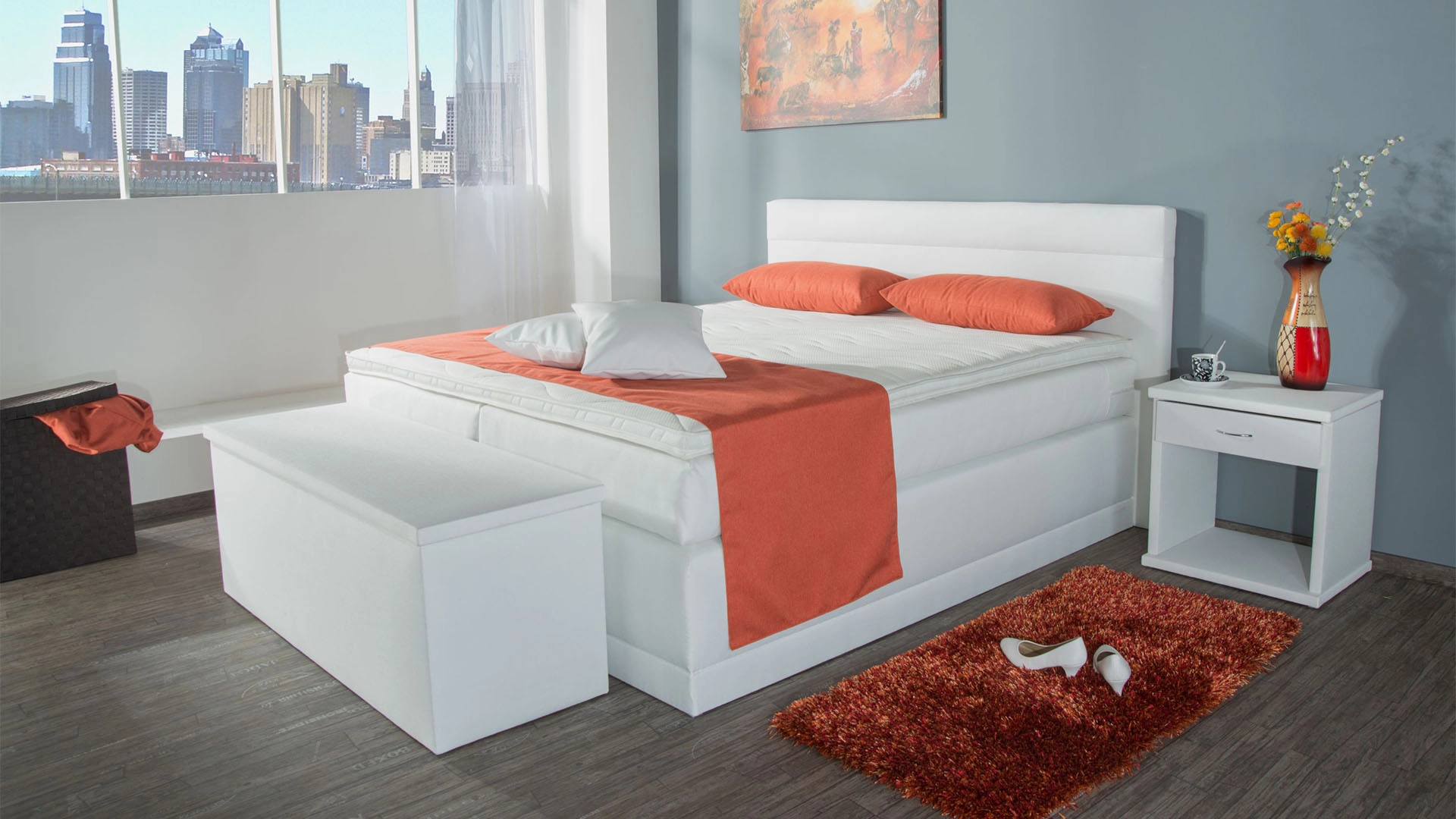 Boxspringbett Hanna, 200x200 cm, weiß, Härtegrad H2, H3, H4 wählbar