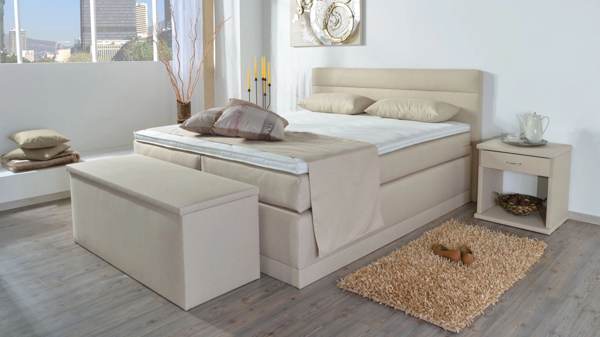 Boxspringbett Hanna, 120x200 cm, beige, Härtegrad H2, H3, H4 wählbar