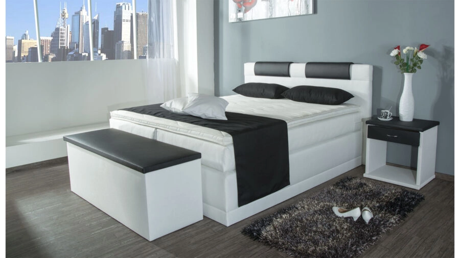 Boxspringbett Piano, 200x200 cm, weiß, Härtegrad H2, H3, H4 wählbar