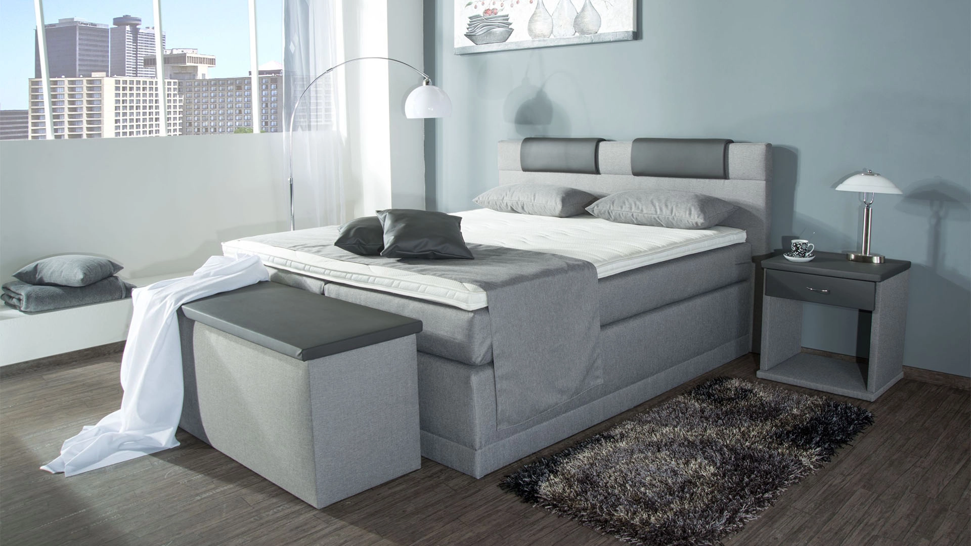 Boxspringbett Piano, 140x200 cm, grau, Härtegrad H2, H3, H4 wählbar