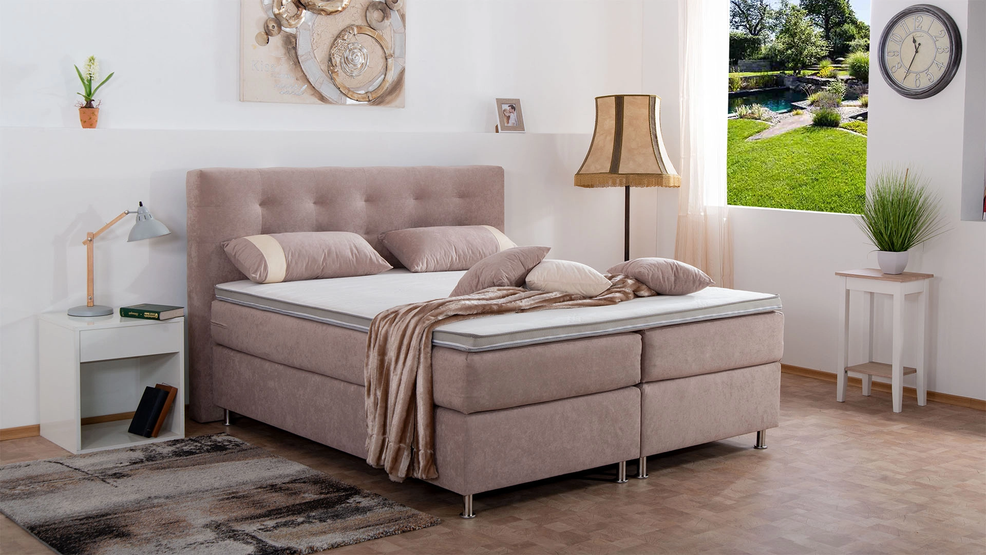 Boxspringbett Phönix, 140x200 cm, beige, Härtegrad H2, H3, H4 wählbar