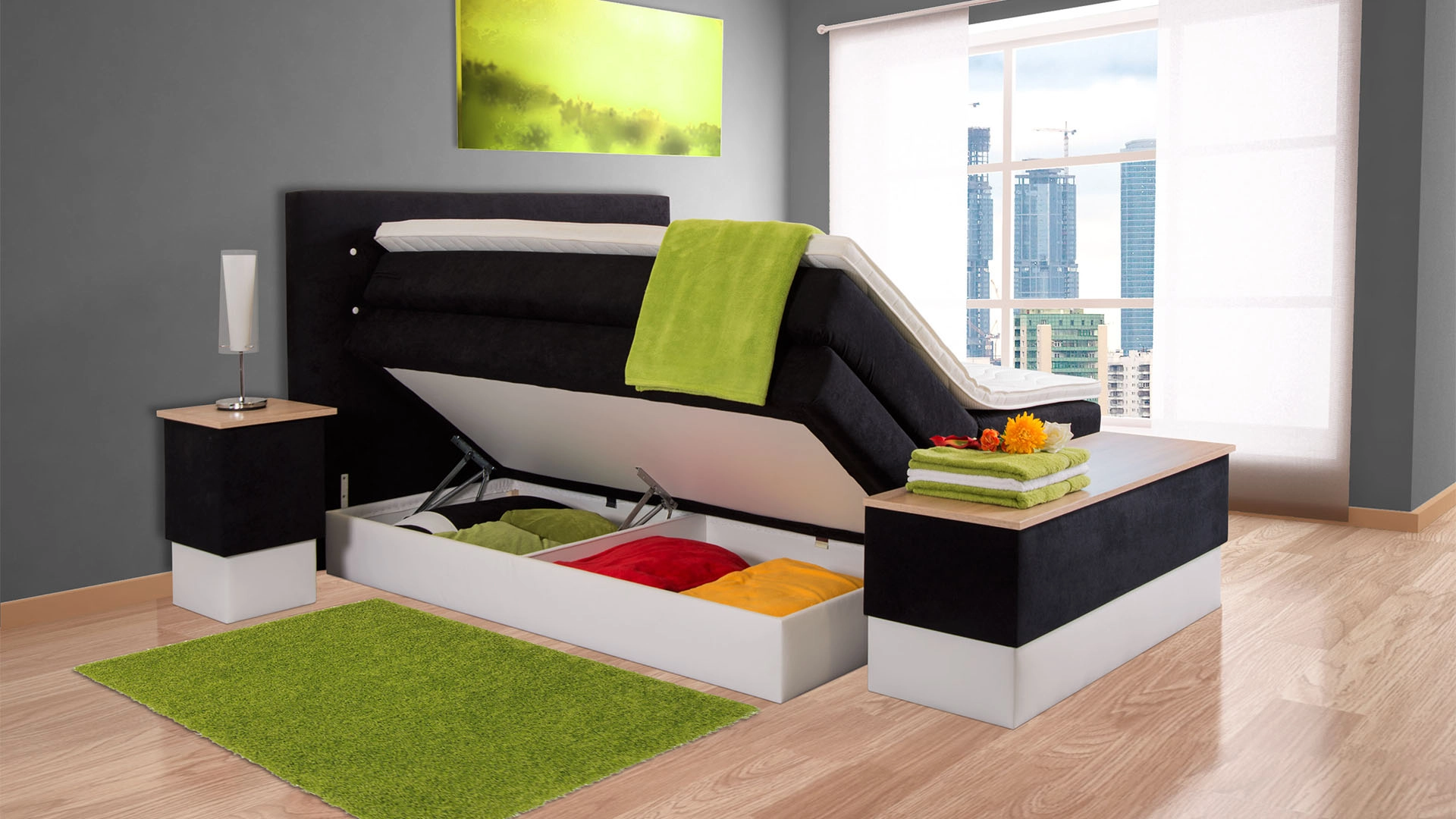 Boxspringbett Sophie mit Bettkasten, 120x200 cm, schwarz, Härtegrad H2, H3, H4 wählbar