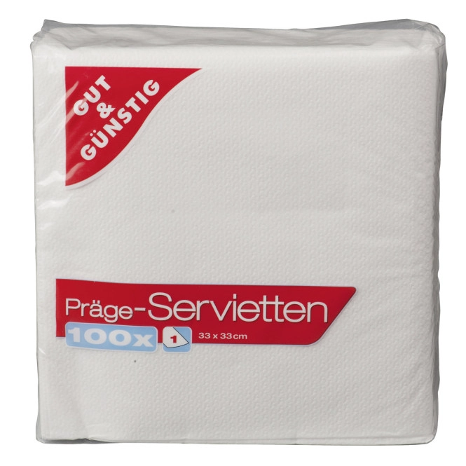 Gut & Günstig Prägeservietten 1-lagig weiss 33cm x 33cm 100ST