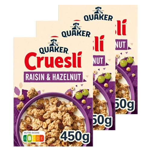 Quaker - Cruesli Rosinen & Haselnuss - 3x 450g