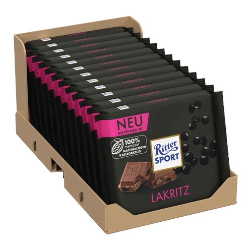 Ritter Sport - Lakritz Vollmilchschokolade - 12x 100g
