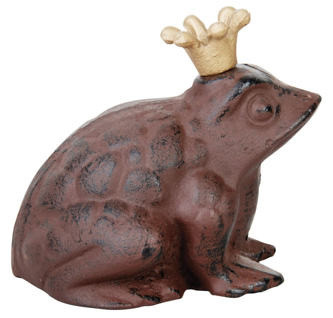 Dekofigur Froschkönig Figur Frosch mit Krone Rustikal Gusseisen Antik-Braun