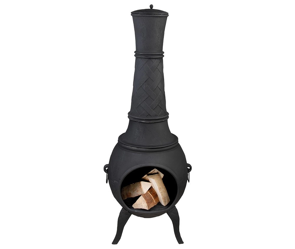 Terrassenofen Gusseisen Aztekenofen Terassenkamin mit Tragegriffen 152cm