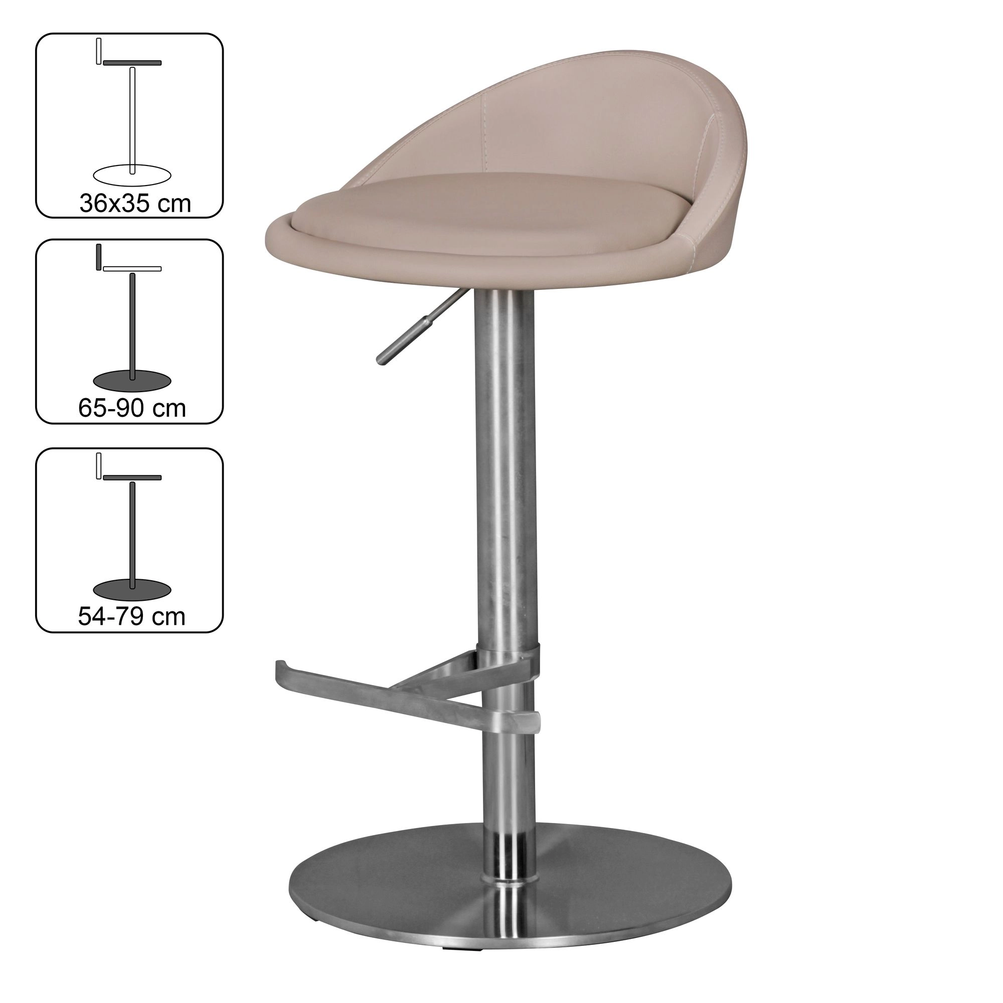 FineBuy Barhocker Edelstahl höhenverstellbare Sitzhöhe 54-79 cm, Design Barstuhl mit Rückenlehne, Bistrohocker Barsitz Gepolstert, Thekenhocker 360° Drehbar, Tresenstuhl Modern