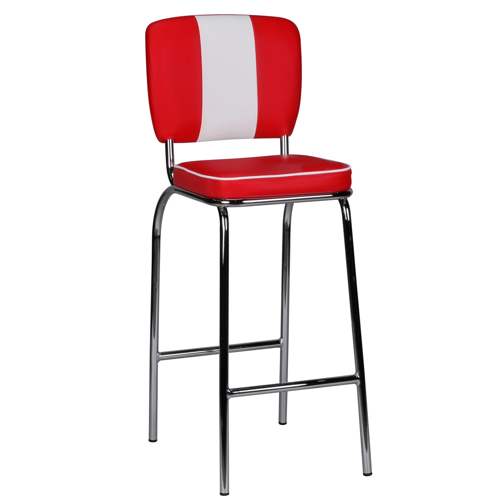 FineBuy Barhocker American Diner 50er Jahre Retro Barstuhl, Sitzfläche mit Rücken-Lehne, Fußstütze, Sitzhöhe 76 cm