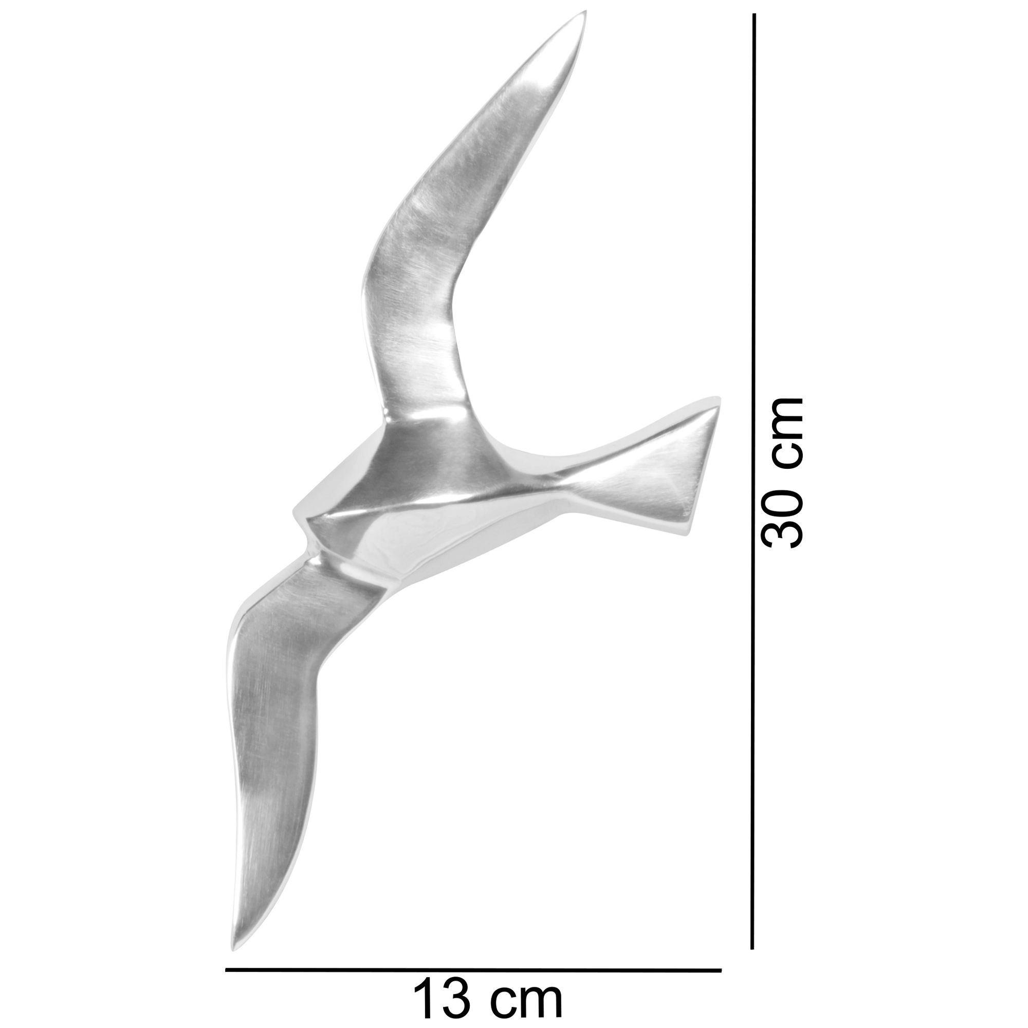 FineBuy Wanddekoration Möwe Aluminium poliert Dekofigur Silber Statue Skulptur groß Alu einzeln modern Maritim Nordsee