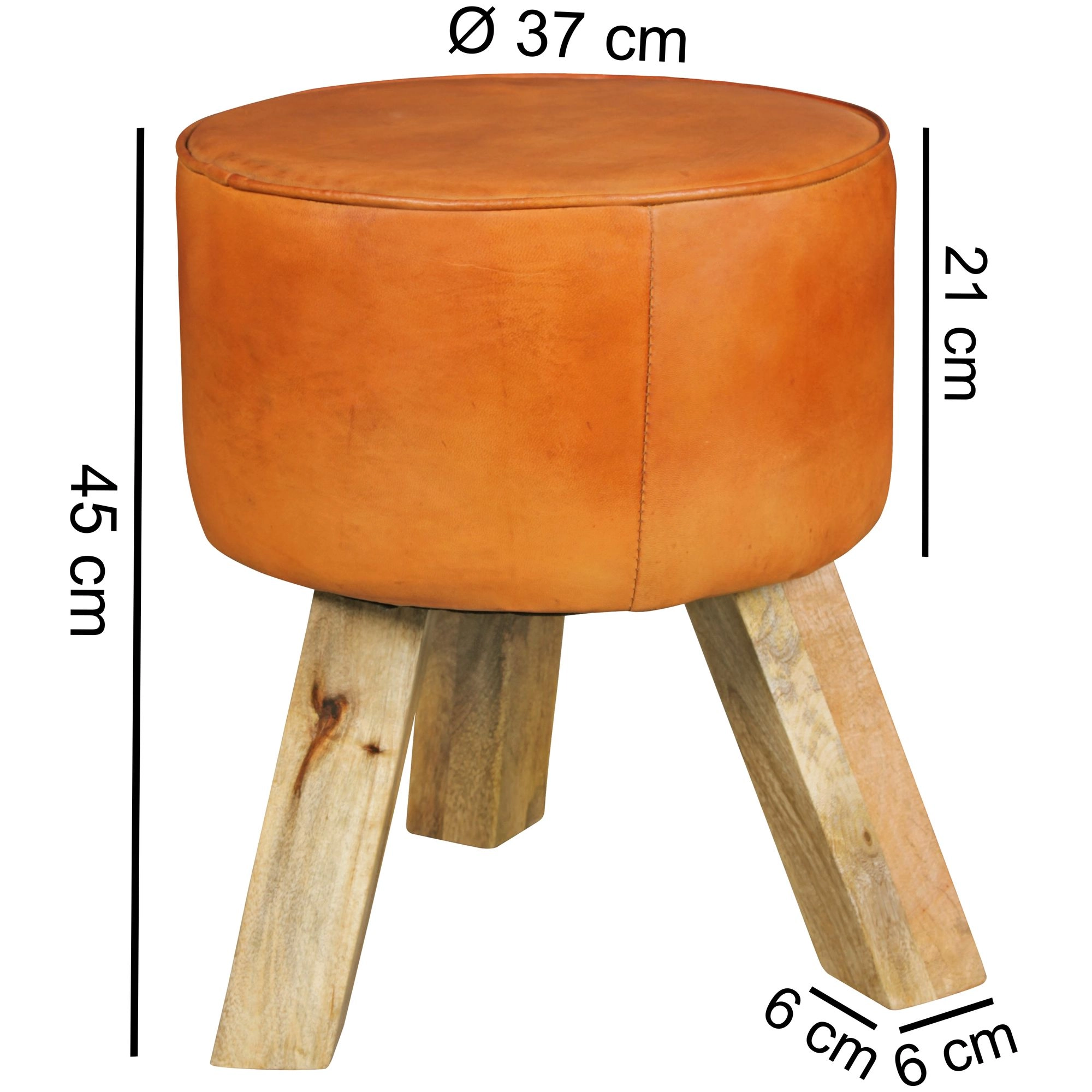 FineBuy Design Sitzhocker FB45553 Holz 37x45x37 cm Modern Fußhocker Rund, Turnbock Lederhocker Holzbeine, Hocker Massivholz mit Leder, Kleiner Fußhocker Gepolstert, Holzhocker mit Echtleder Braun