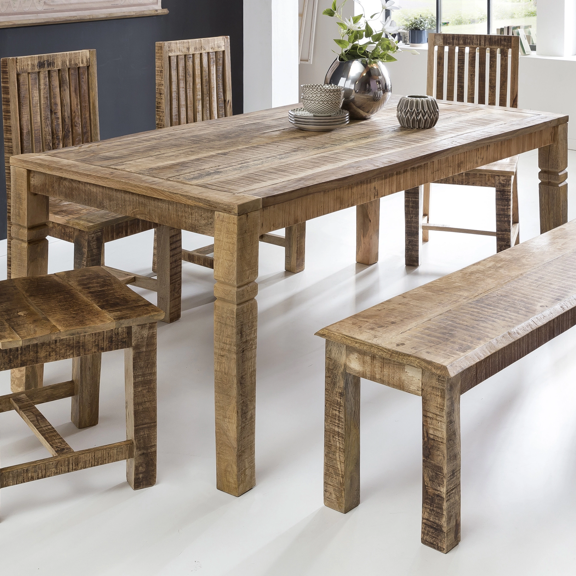 FineBuy Esszimmertisch FB45592 Braun 120 x 76 x 70 cm Mango Massivholz, Design Landhaus Esstisch Massiv, Tisch für Esszimmer rechteckig, Küchentisch für 4-6 Personen, Holztisch Rustikal Groß