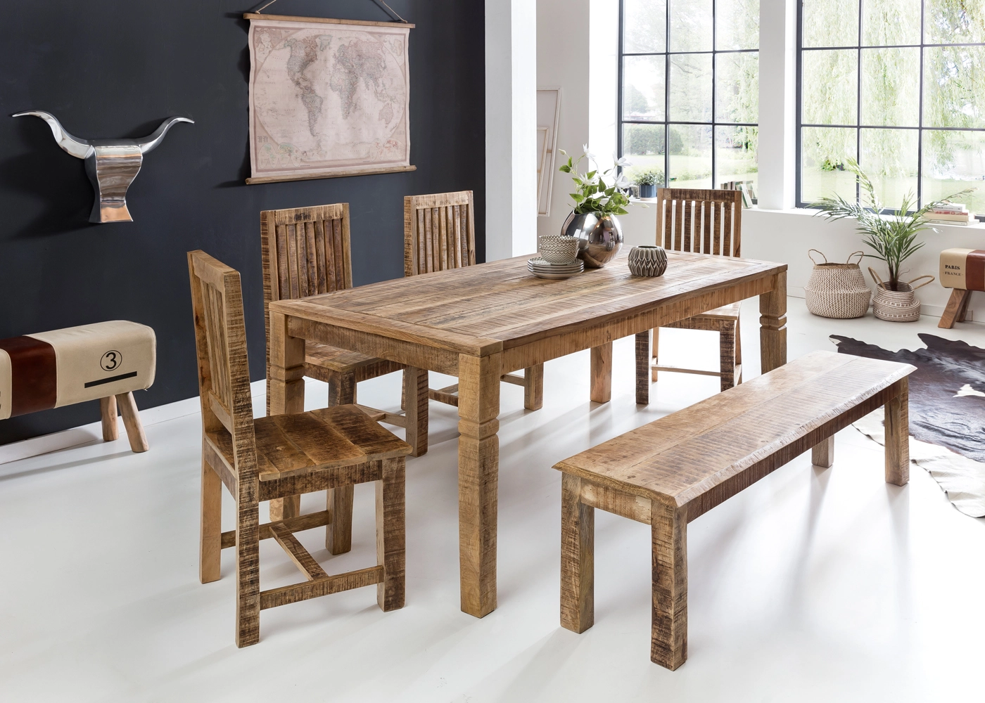 FineBuy Esszimmertisch FB45592 Braun 120 x 76 x 70 cm Mango Massivholz, Design Landhaus Esstisch Massiv, Tisch für Esszimmer rechteckig, Küchentisch für 4-6 Personen, Holztisch Rustikal Groß