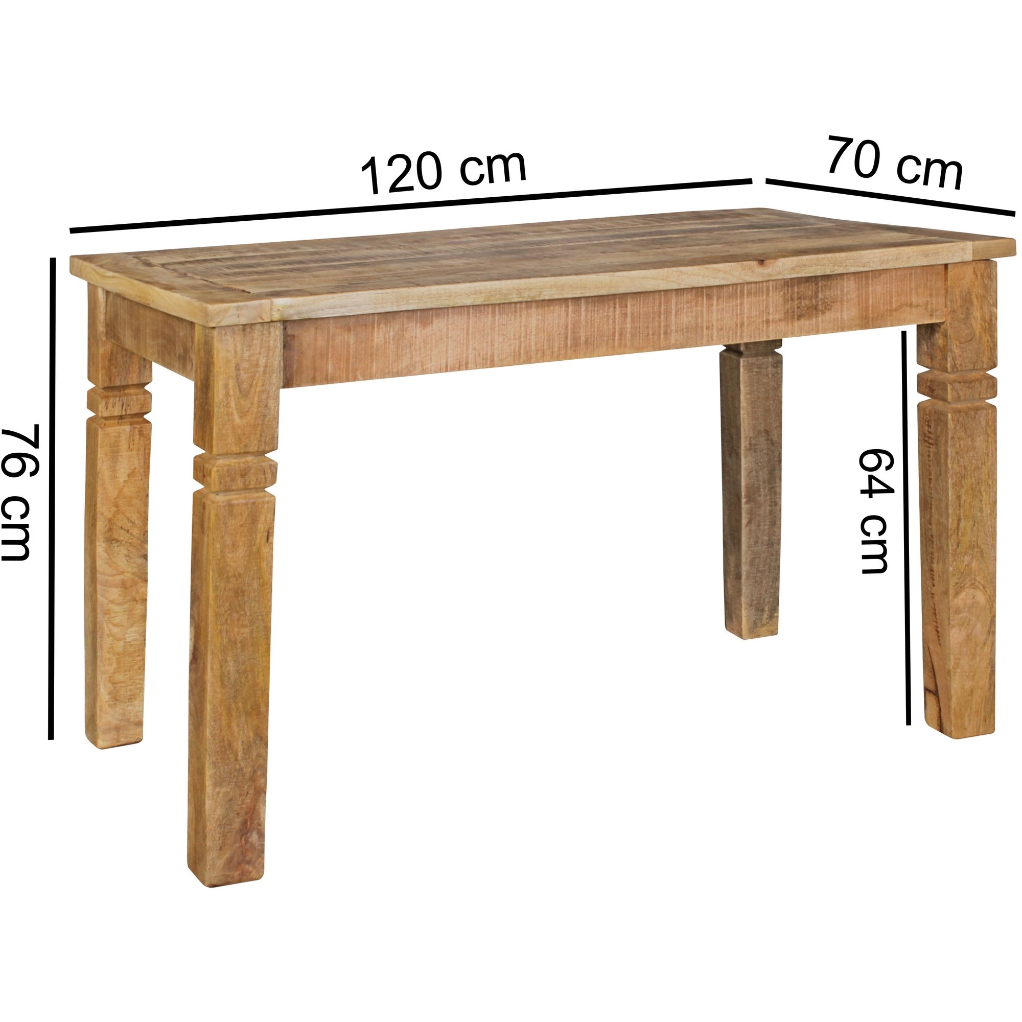 FineBuy Esszimmertisch FB45592 Braun 120 x 76 x 70 cm Mango Massivholz, Design Landhaus Esstisch Massiv, Tisch für Esszimmer rechteckig, Küchentisch für 4-6 Personen, Holztisch Rustikal Groß