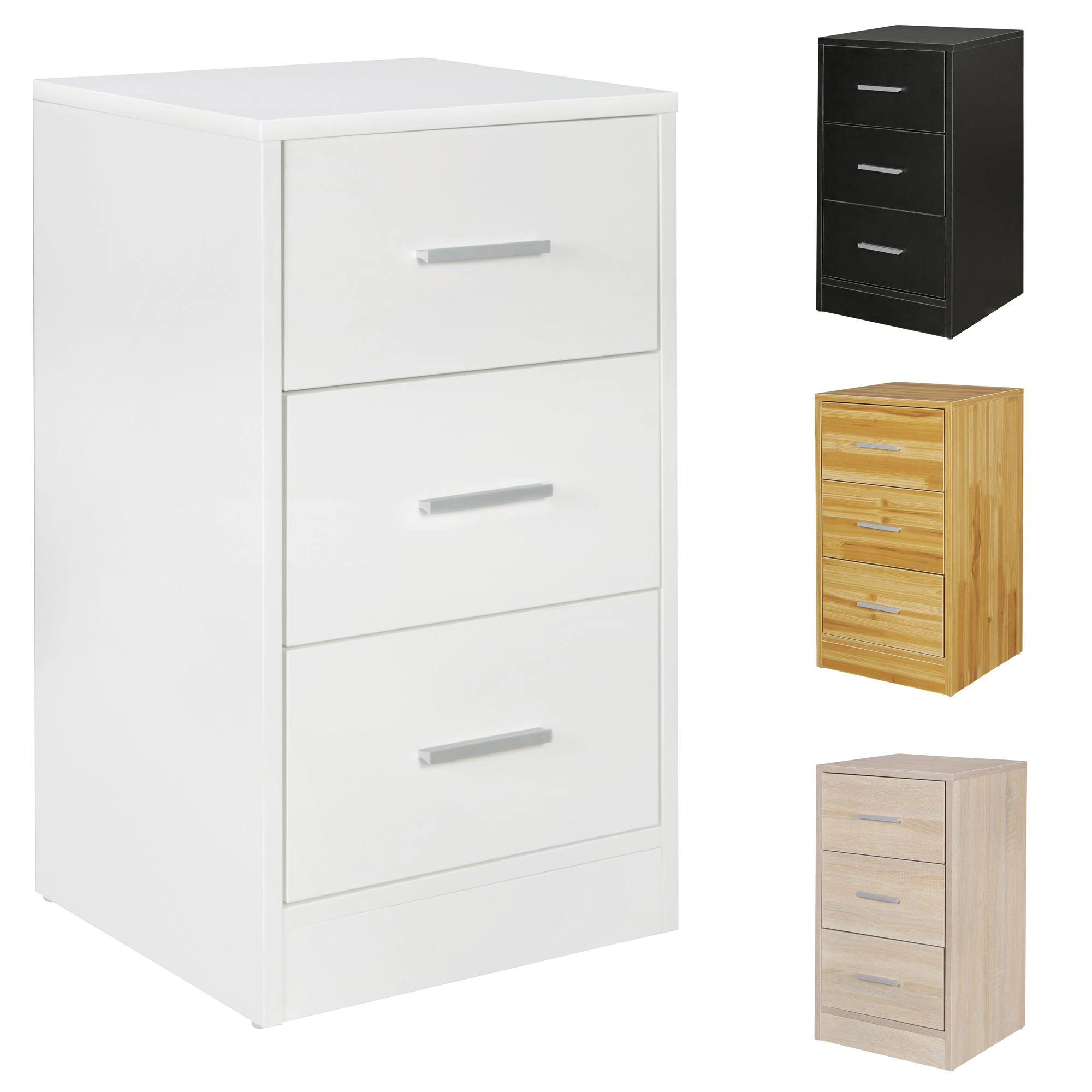 FineBuy Nachtkonsole Boxspringbett FOGGIA mit 3 Schubladen in Holz Modern, B x H x T: 37,5 x 68 x 35 cm, Design Nachtkästchen, Nako - Nachttisch Kommode, Nachtschrank