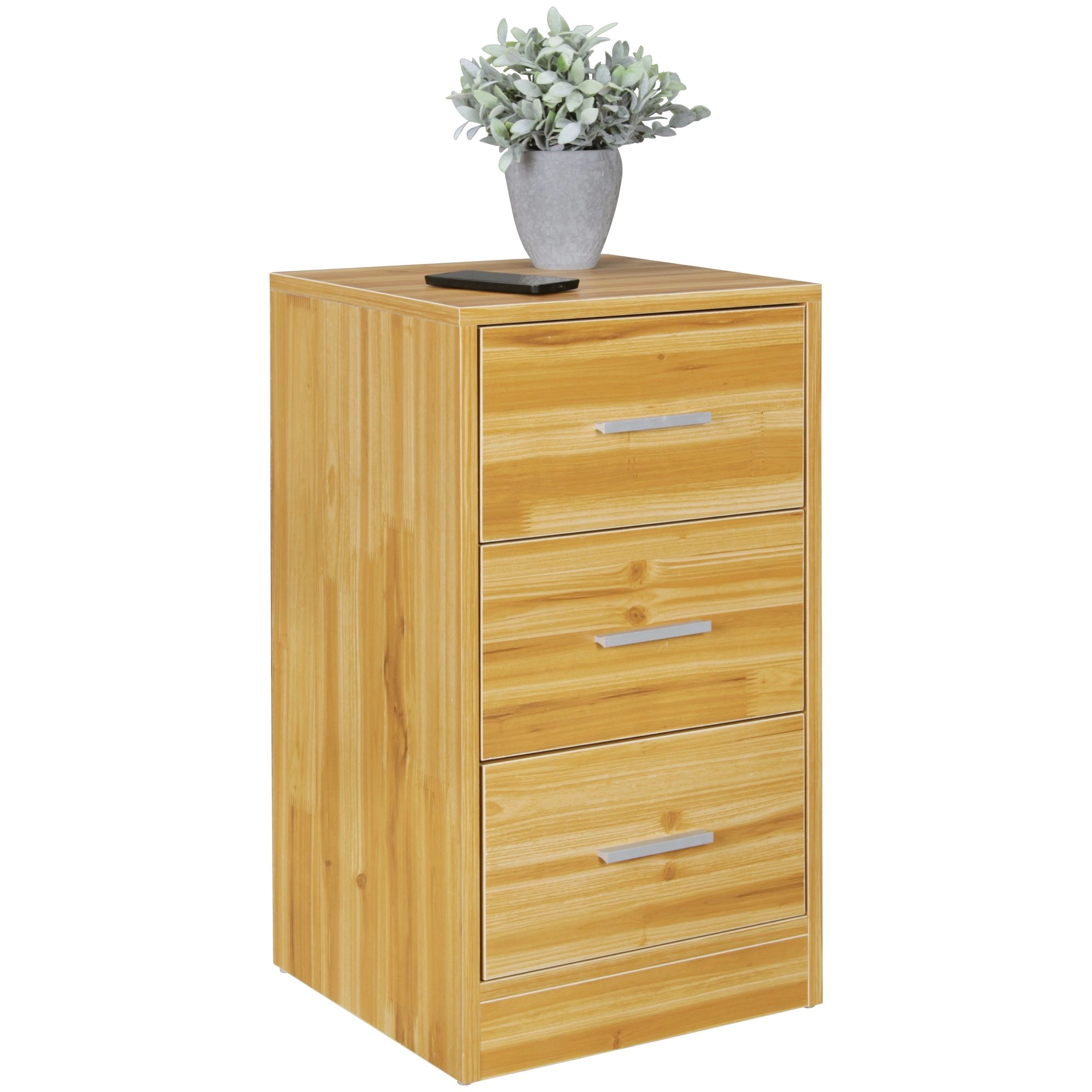 FineBuy Nachtkonsole Boxspringbett FOGGIA mit 3 Schubladen in Holz Modern, B x H x T: 37,5 x 68 x 35 cm, Design Nachtkästchen, Nako - Nachttisch Kommode, Nachtschrank