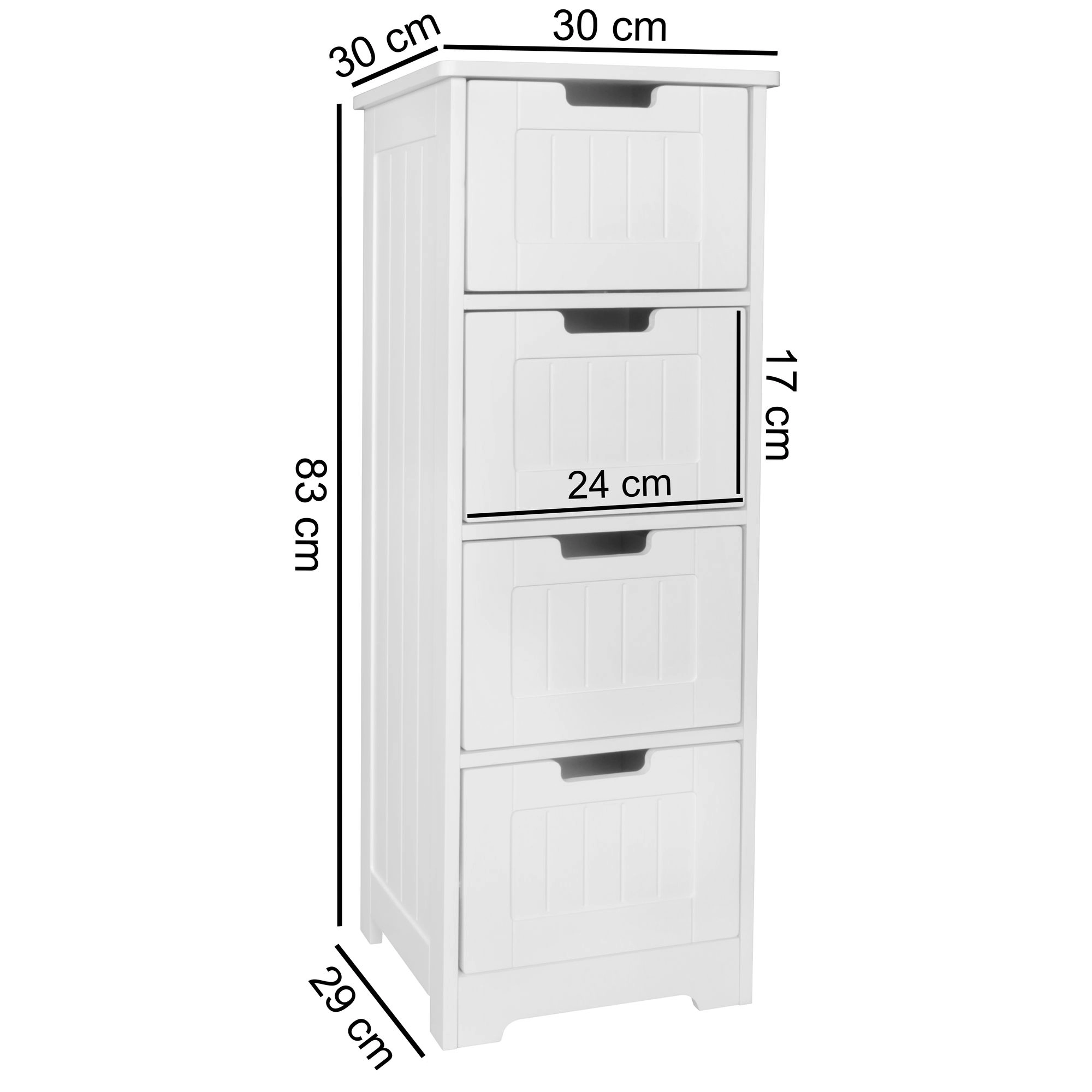 FineBuy Design Badschrank PATTI Landhaus-Stil MDF-Holz 30 x 83 x 30 cm weiß, Badezimmerschrank klein 4 Schubladen, Beistellschrank Mehrzweckschrank