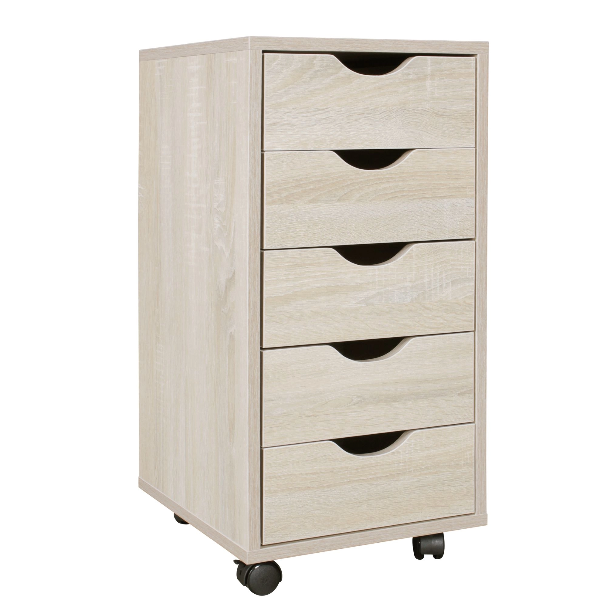 FineBuy Kinder Rollcontainer 33 x 64 x 38 cm Holz 5 Schubladen, Moderner Schubladencontainer mit Rollen, Standcontainer Bürocontainer, Rollwagen Kinderzimmer, Container Aufbewahrungsschrank