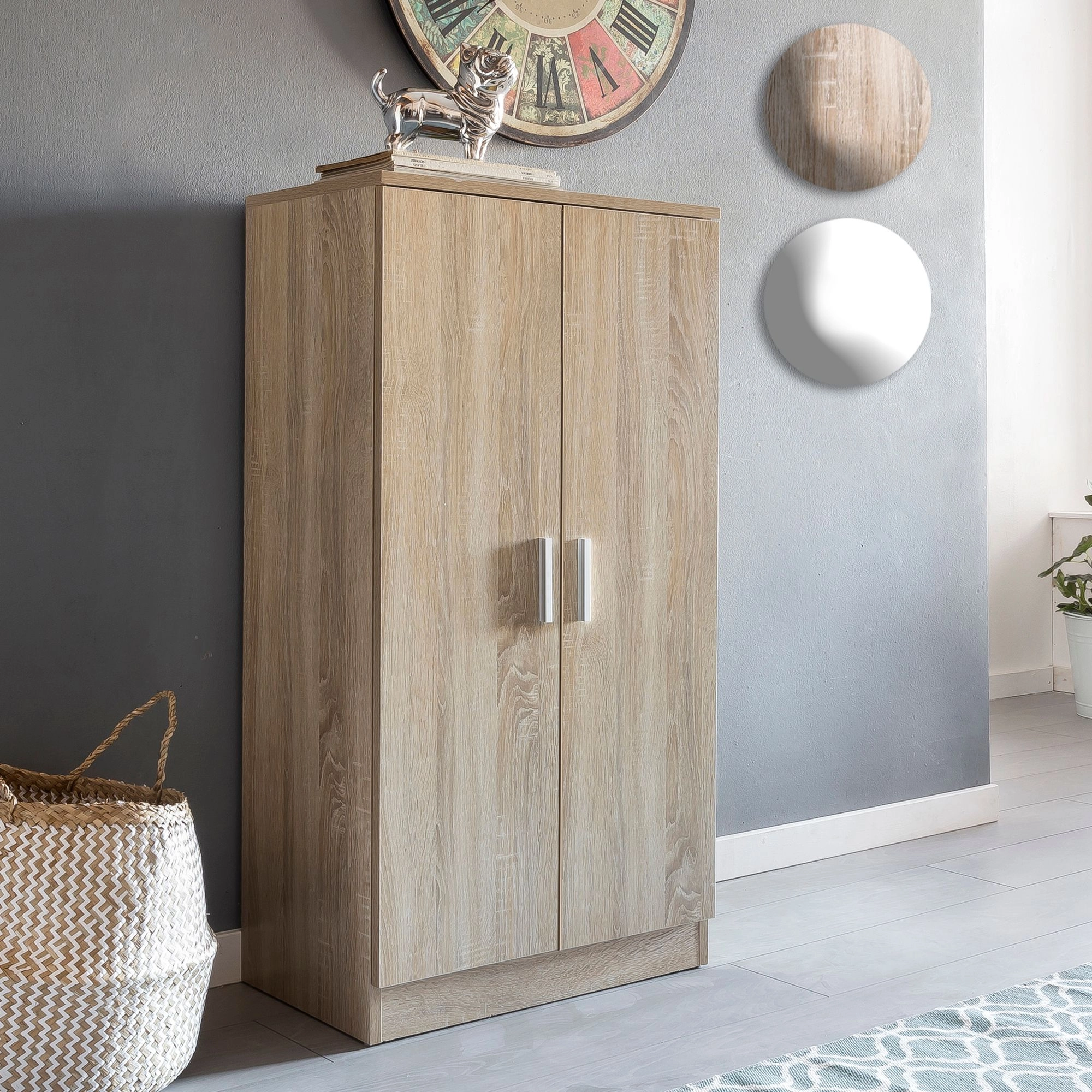 FineBuy Schuhschrank 7 Fächer für 14 Paar Schuhe 55 x 108 x 35 cm, Schuhkommode 2 Türen, Schuhregal Schrank Schuhständer Schuhe