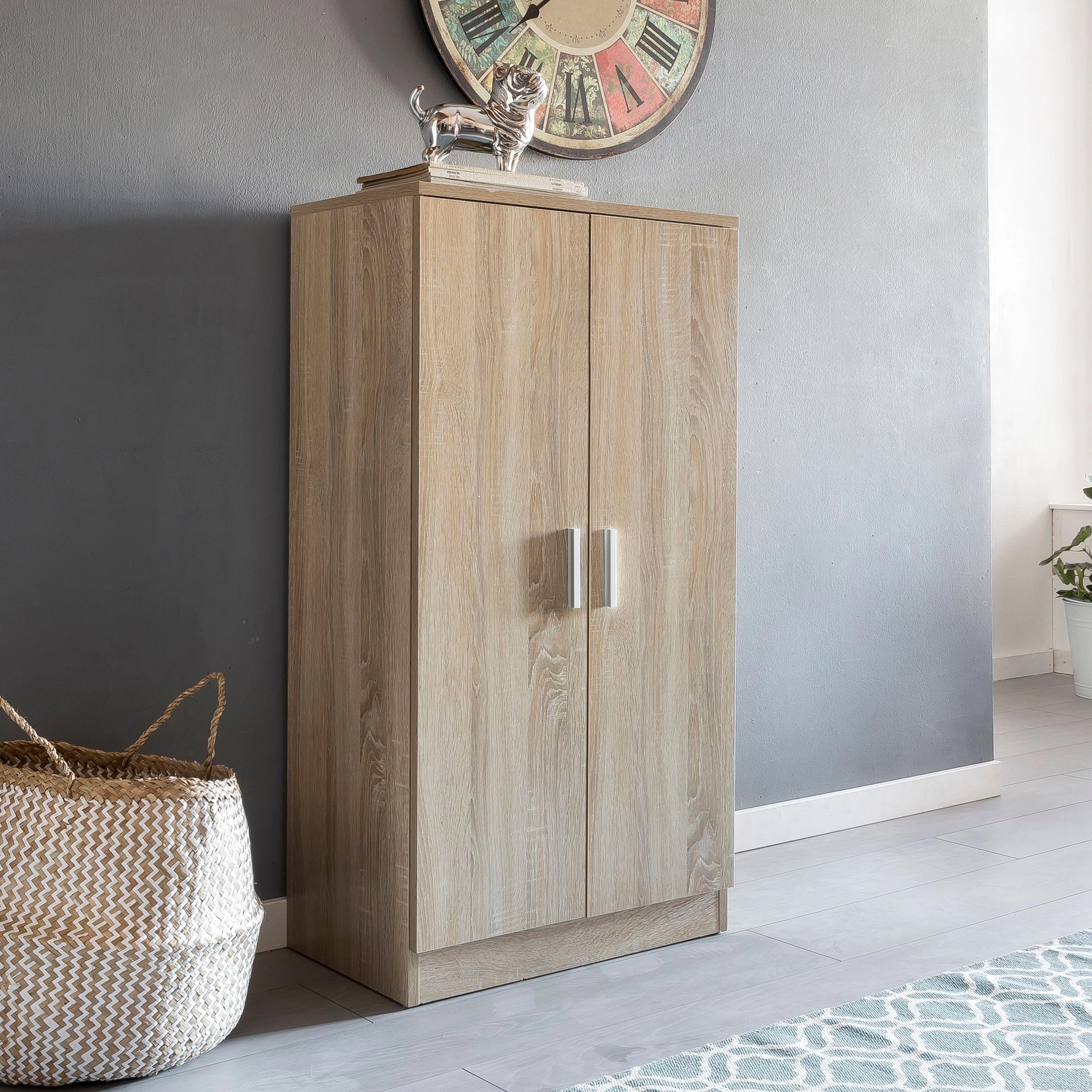 FineBuy Schuhschrank 7 Fächer für 14 Paar Schuhe 55 x 108 x 35 cm, Schuhkommode 2 Türen, Schuhregal Schrank Schuhständer Schuhe